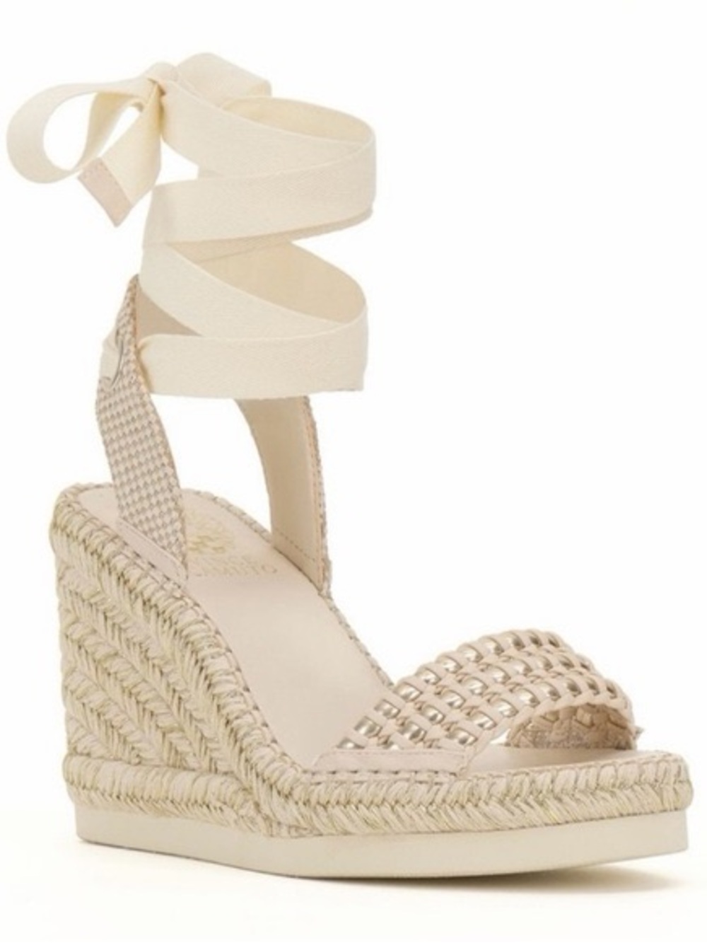 Vince Camuto Cream Espadrille Wedge Sandals with Ankle Wrap